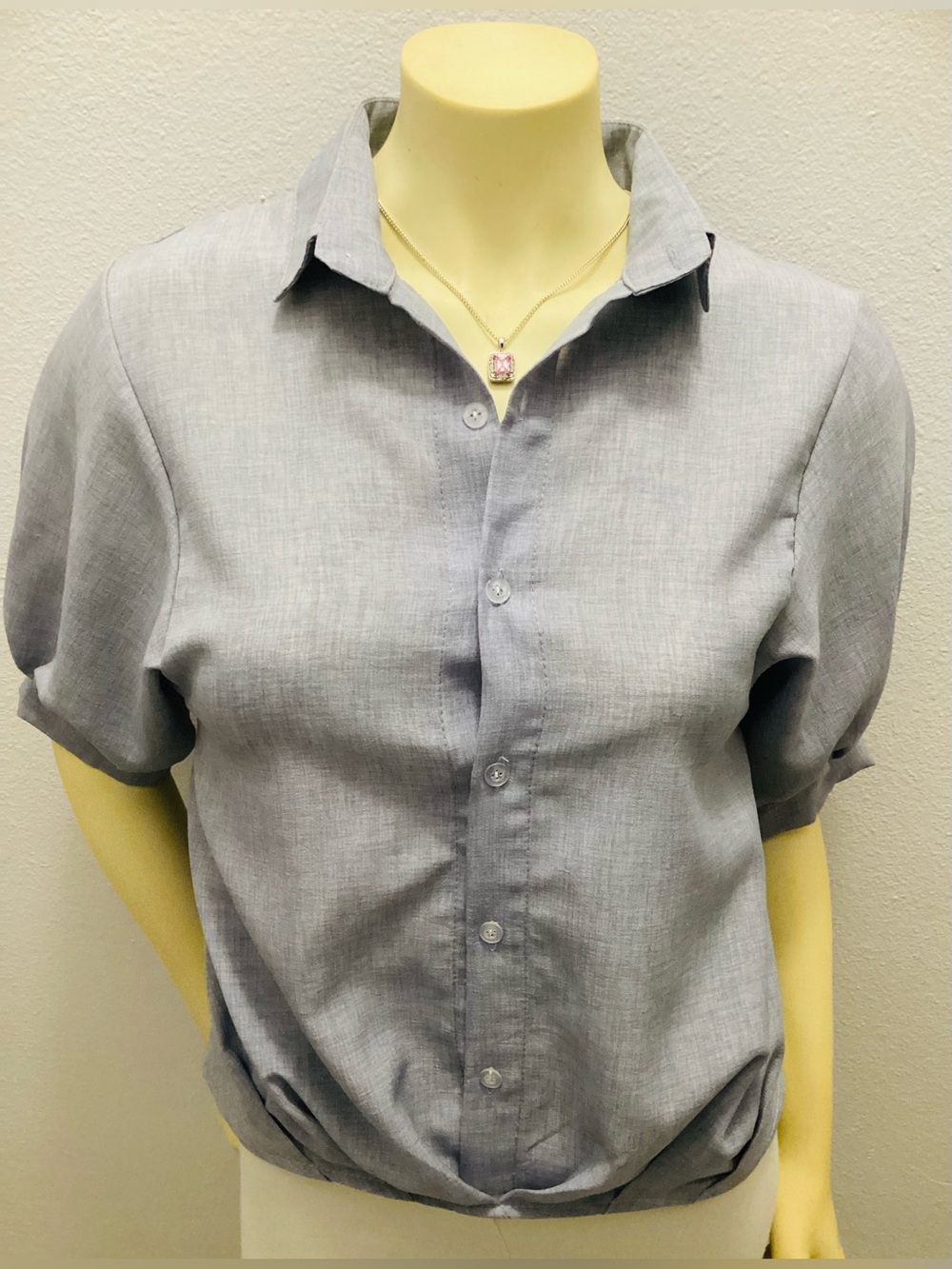 Light Blue Women’s Linen-Blend Button-Up Shirt